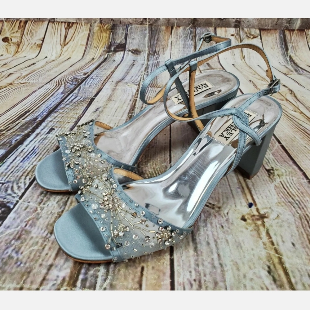 Badgley Mischka Richelle Embellished Ankle Strap Sandal Heel Wedding Size 8